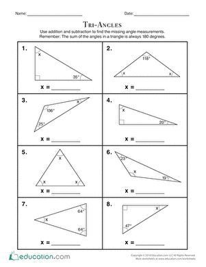 Geometry Angles In A Triangle Worksheet