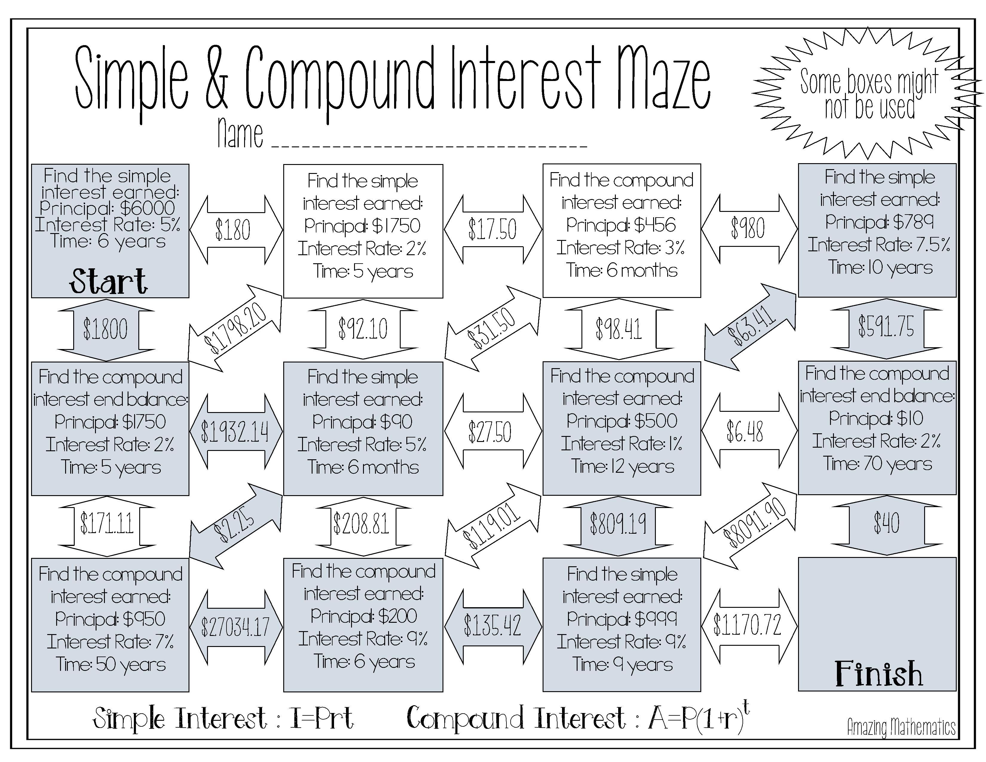 Compound Interest Worksheet Math About Com Answers With Work