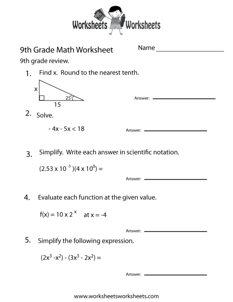 9th Grade Algebra Word Problems Worksheet