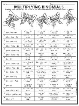 Multiplying Polynomials Worksheet Coloring Activity