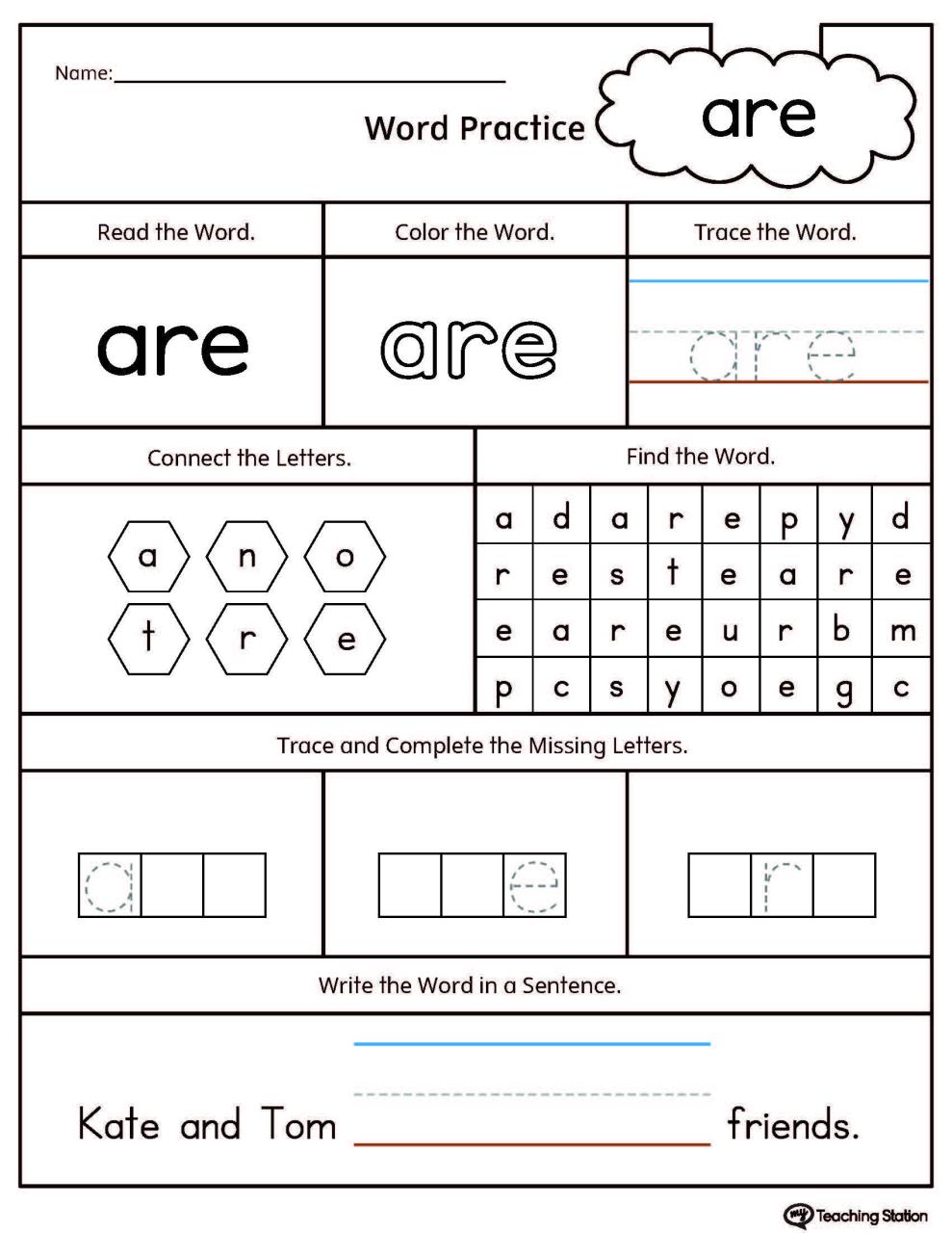 Free Printable Tracing Kindergarten Sight Words Worksheets