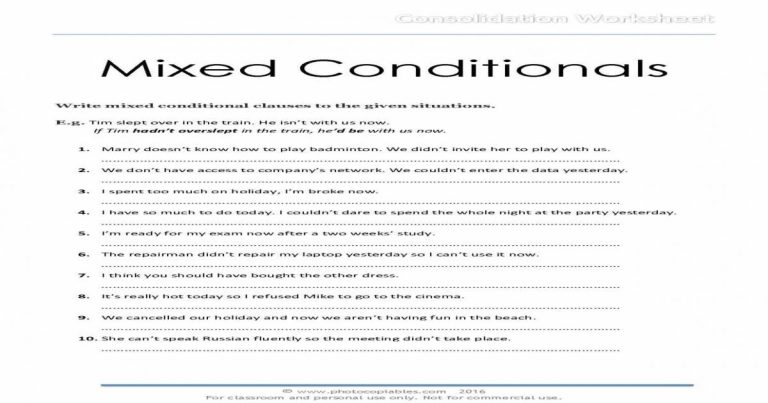 Mixed Conditionals Worksheet