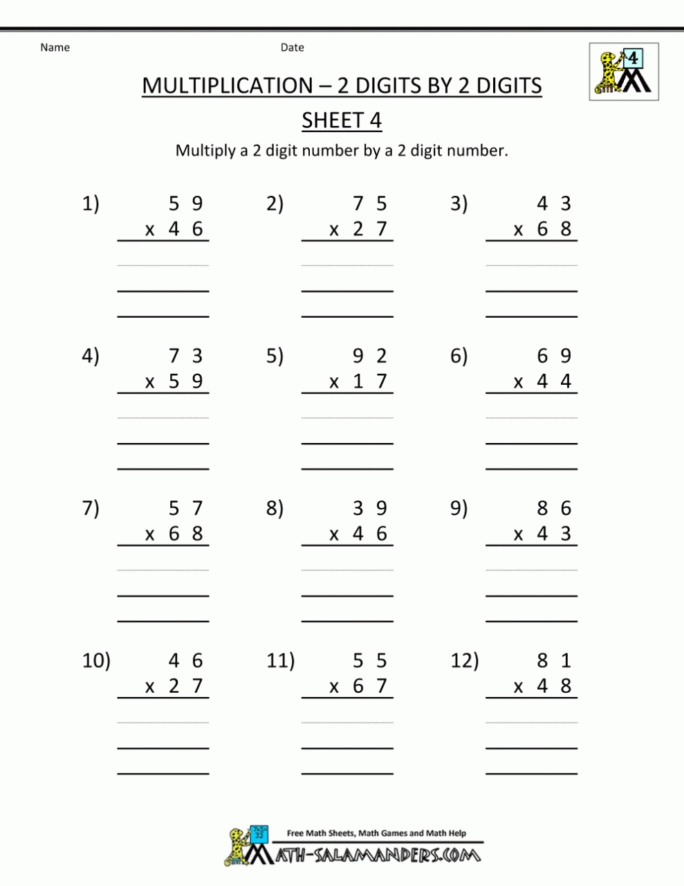 Multiplication Sheets Grade 4