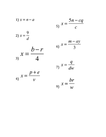 Algebra Solving Literal Equations Worksheet