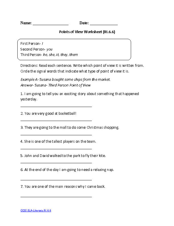 Point Of View Worksheet 1