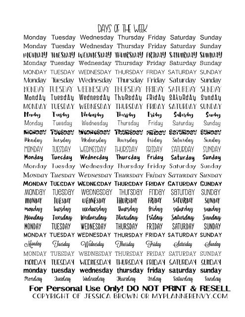 Days Of The Week Printables Black And White