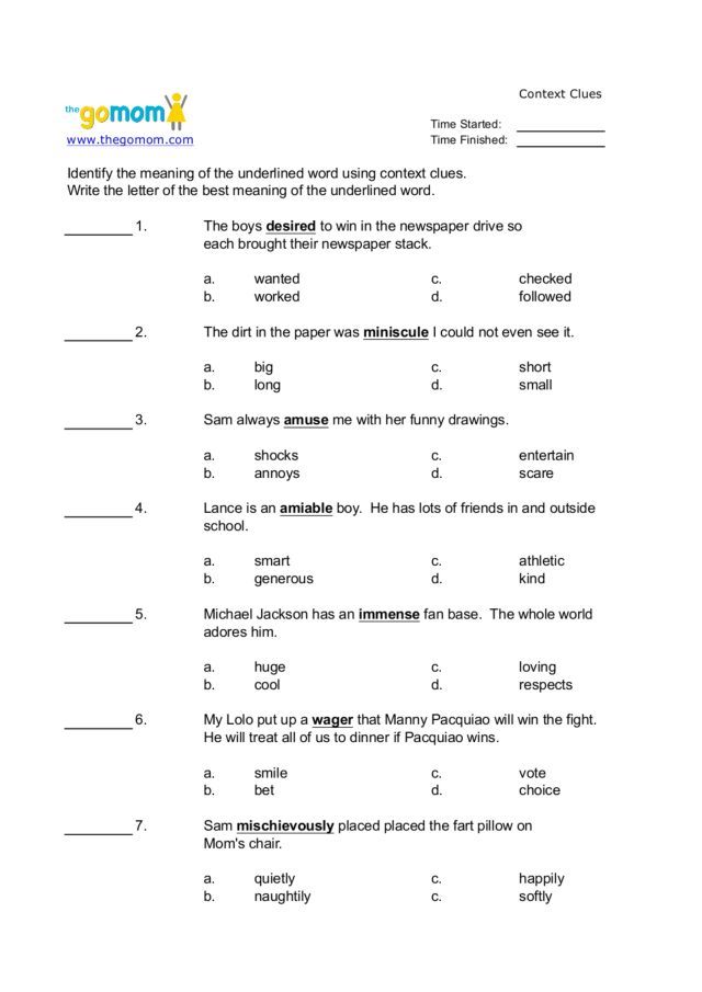 Context Clues Worksheets 1st Grade Pdf