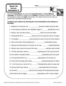 Homographs Worksheets