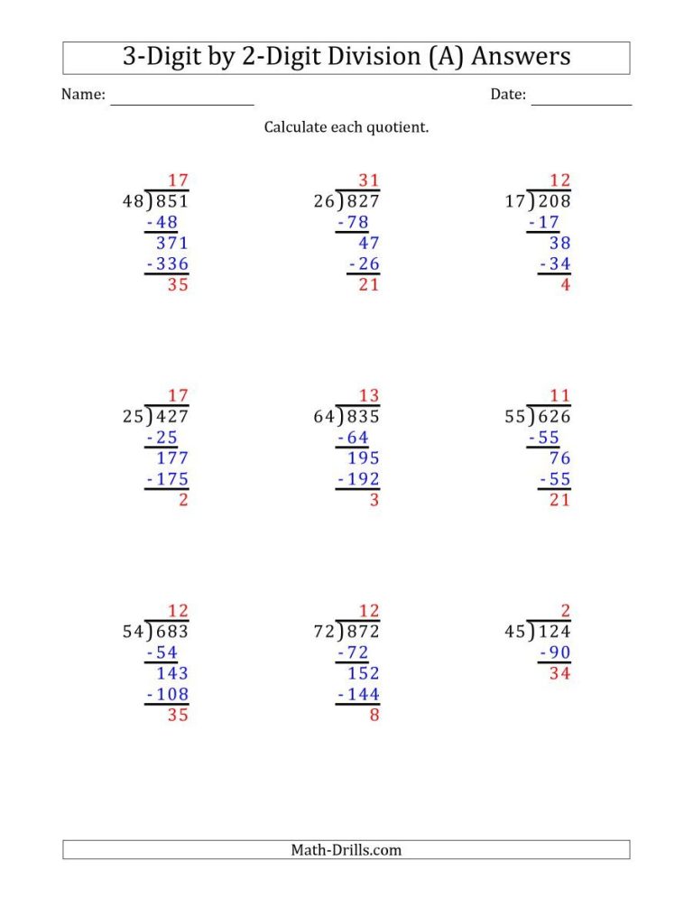Division With Remainders Worksheet With Answers