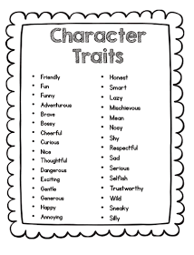 Character Traits Worksheet 1st Grade
