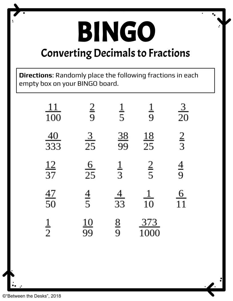 Converting Decimals To Fractions Worksheet