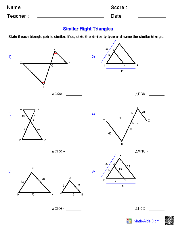 Similar Right Triangles Worksheet Answer Key