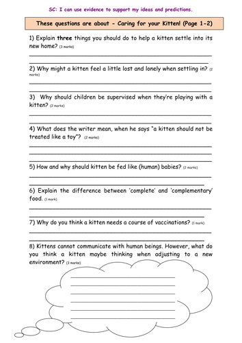 Year 6 Reading Comprehension Sats Type Questions