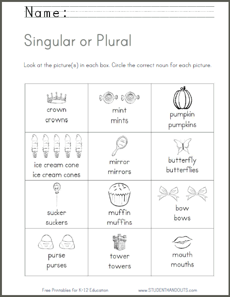 Plurals Worksheets For Kindergarten