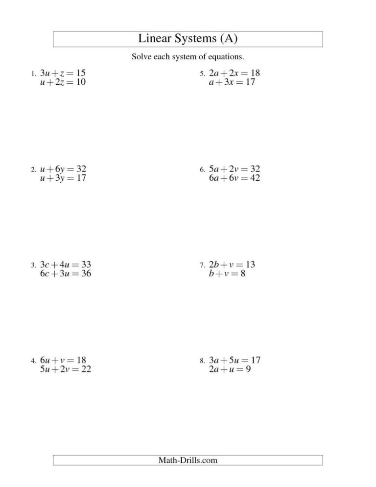 Elimination Method Class 10 Worksheet