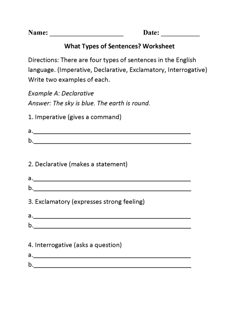 Grade 6 Imperative Sentence Worksheets