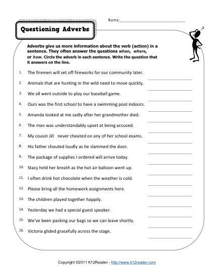 7th Grade Adverbial Phrase Worksheet