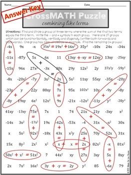 Combining Like Terms Puzzle Worksheet Pdf