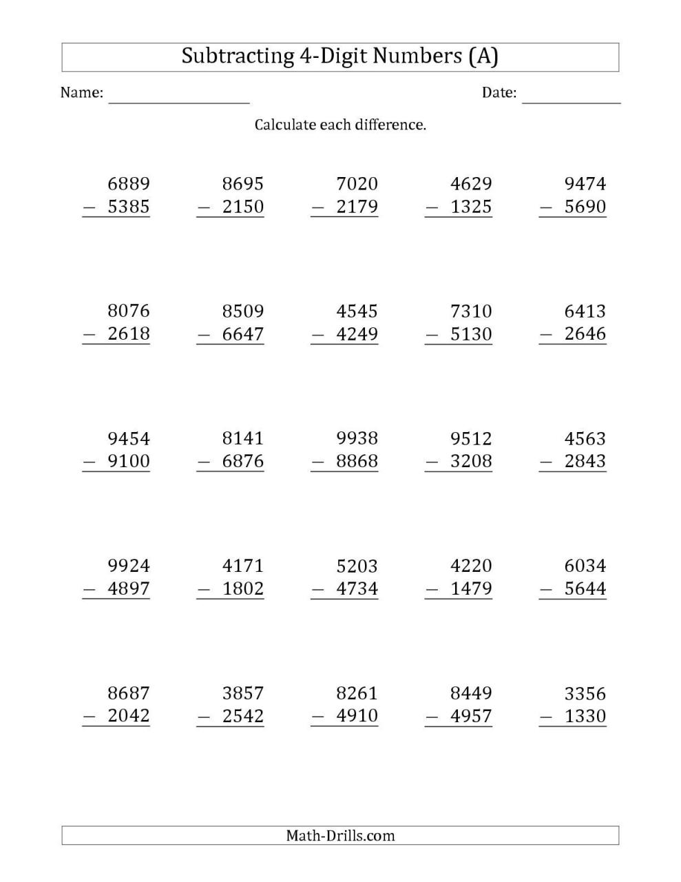 Addition And Subtraction Worksheets For Grade 4