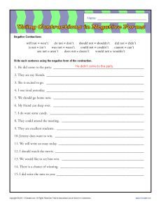 Contractions Worksheet 4th Grade