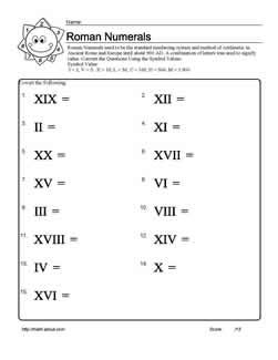 Roman Numerals Worksheet With Answers