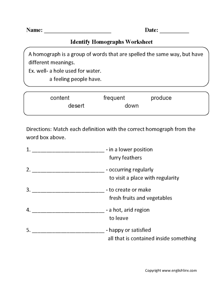 Homographs Worksheets For Class 7