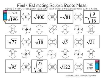 Estimating Square Roots Worksheet Maze