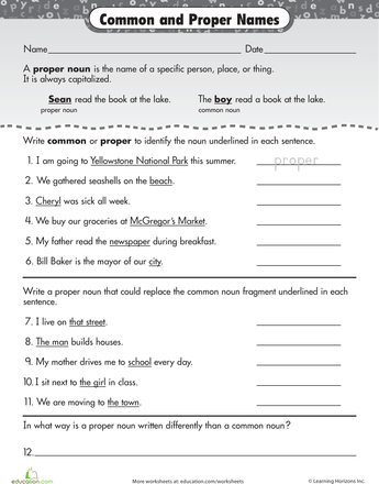 Common And Proper Nouns Worksheet 3rd Grade Pdf