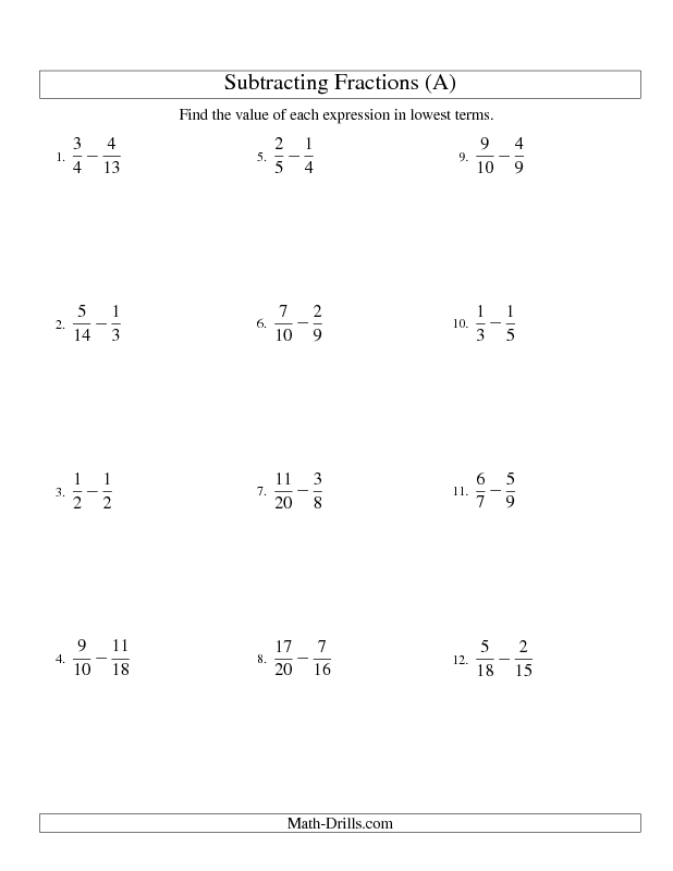 Subtracting Fractions Worksheets 6th Grade