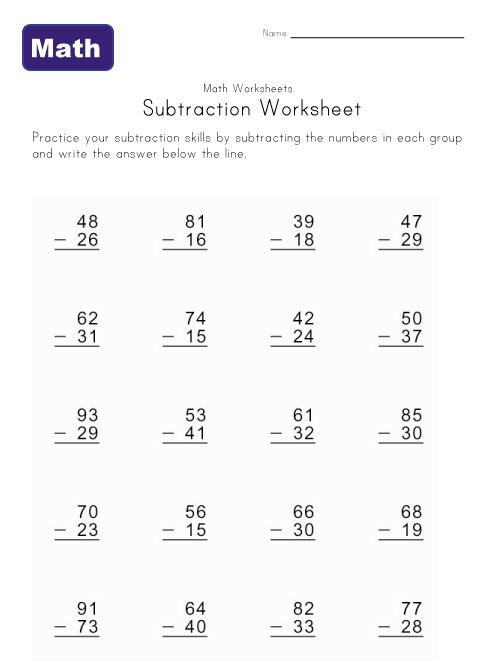 Printable 2nd Grade Math Worksheets Subtraction