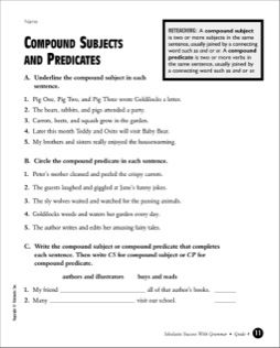 Subject And Predicate Worksheets 5th Grade