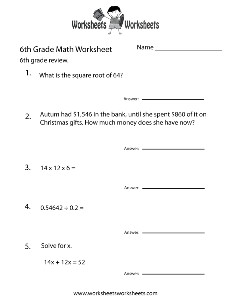 Math Problems For 6th Graders With Answers