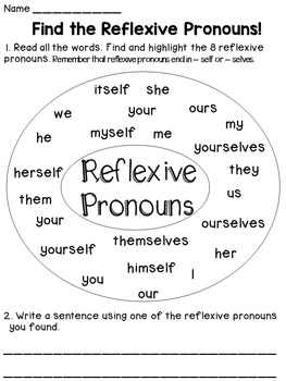 Reflexive Pronouns Worksheets