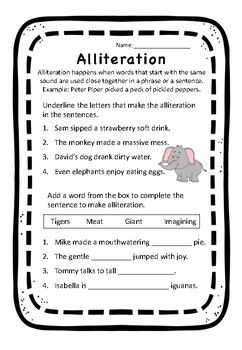 Alliteration Worksheets