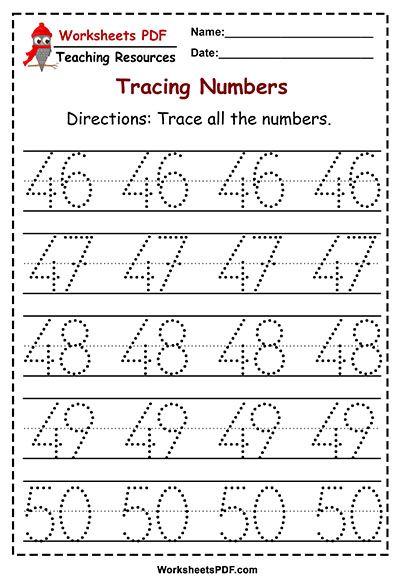 Number Tracing Worksheets 1-50