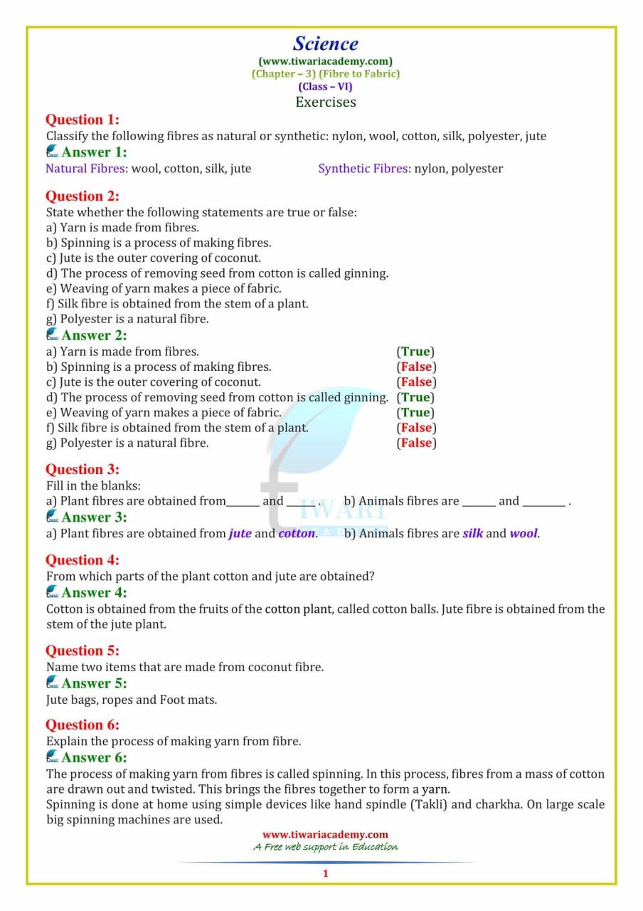 Class 6 Science Chapter 1 Worksheet