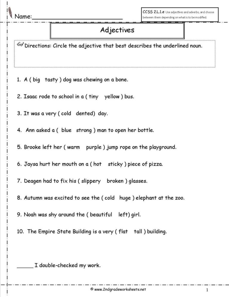 Printable Adjectives Worksheets For Grade 1 Pdf