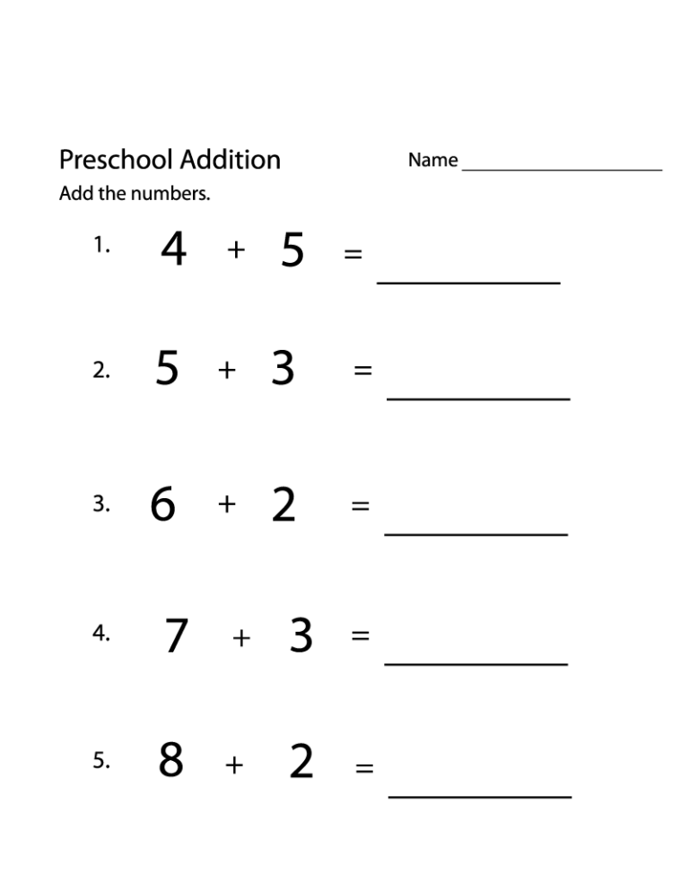 Simple Math Sheets For Kindergarten