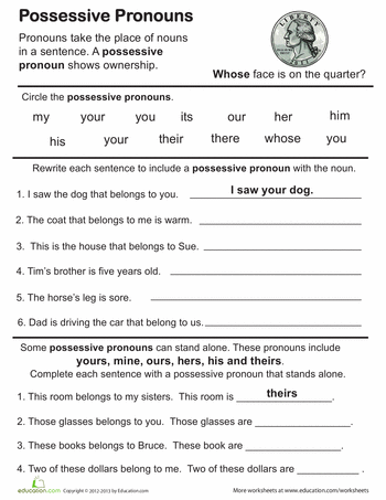 Possessive Pronouns Worksheets For Grade 2