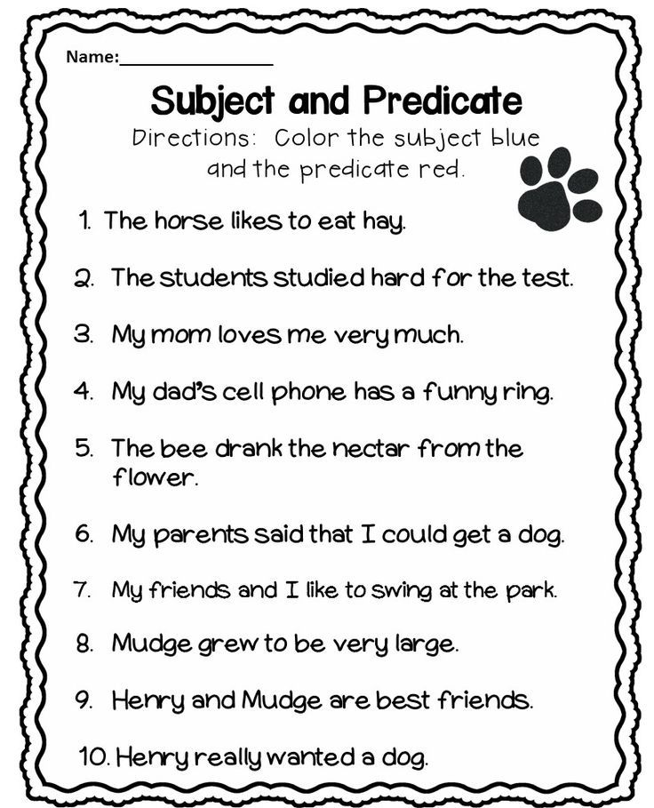Subject And Predicate Worksheets Free