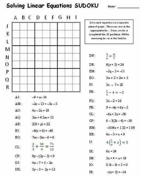 Linear Equations Worksheet Algebra