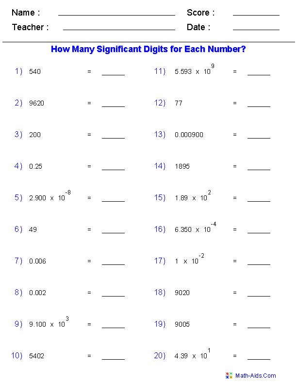 Significant Figures Practice Worksheet Chemistry