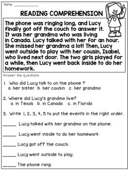 Reading Comprehension Activities 2nd Grade
