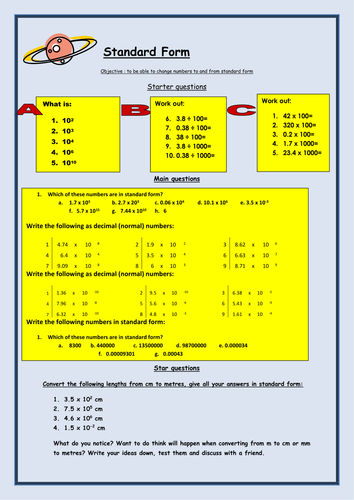 Standard Form Worksheet Ks3