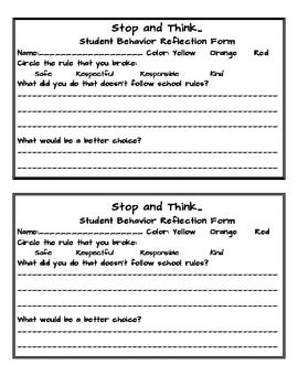 Behavior Reflection Sheet Pdf