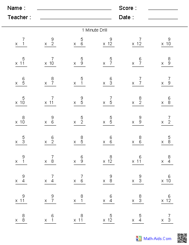 Timed Multiplication Worksheets