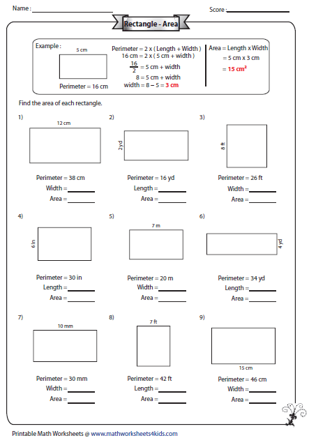 Grade 8 Math Worksheets Area