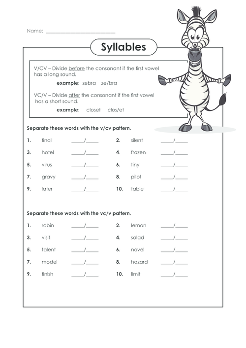 Syllables Worksheet 3rd Grade
