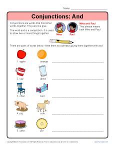 Kindergarten Conjunction Worksheets For Kids