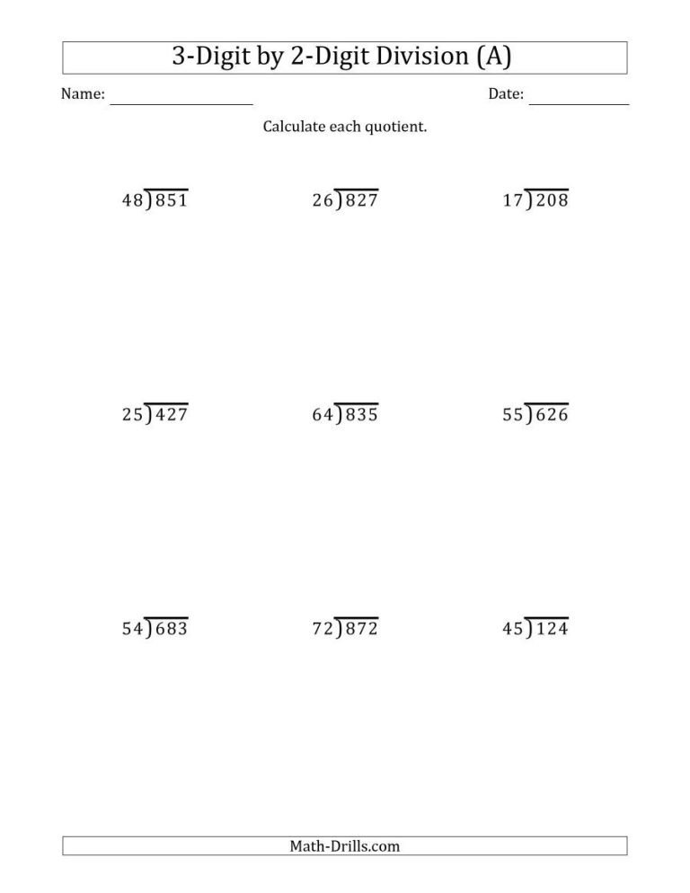Grade 6 Long Division Questions With Answers
